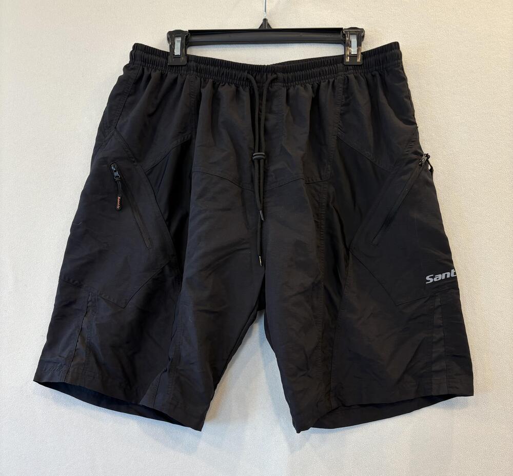 Santic Shorts Mens 2XL Black Cycling Padded Mesh Lined Elastic Waist Zip Pockets